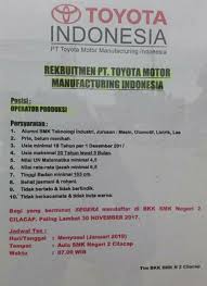 Scopri ricette, idee per la casa, consigli di stile e altre idee da provare. Loker Operator Produksi Pt Toyota Motor Manufacturing Indonesia Tmmin Via Bkk Lowongan Kerja Loker Terbaru