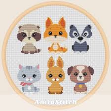 Little Animals Set Cross Stitch Pattern Etsy Animales Punto De Cruz Punto De Cruz Babero Bordados En Punto Cruz