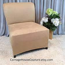 Slipcover Beige Suede Chair Cover For Armless Chair Slipper Etsy Slipcovers Slipcovers For Chairs Chair Cover