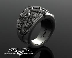 Heavy Engraved Sculpted Unique Mens Wide Black Diamond And Etsy Diamond Engagement Rings Vintage Rings For Men Jewelry