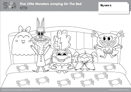 Printable coloring pages for kids. Five Little Monsters Jumping In The Bed Coloring Pages Super Simple