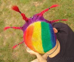 Learn how to create a colorful rainbow braid headband using hair chalk. Rainbow Hair Short With Braid Spikes