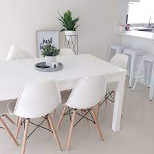 Set of 2 upholstered chairs. Dining Room Eames White Green Minimal Scandinavian Dining Room Dining Room Design Dining Table Decor