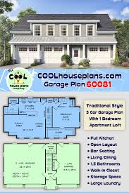 Thinking of building a carriage house plan or garage apartment plan that includes a complete apartment upstairs? Traditional Style 3 Car Garage Apartment Plan Number 60081 With 1 Bed 2 Bath Carriage House Plans Barn House Plans Garage Apartment Plan