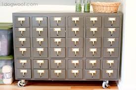 My husband spent so much time and energy tuning this into something worth displaying. Repurposed Card Catalog Reveal One Dog Woof
