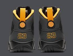 Taking a more subtle approach to the air jordan ix, this rendition pairs subdued tones of black and charcoal on genuine nubuck leather with pops of university gold throughout the sockliner and branding on the midsole, tongue and heel. Where To Buy The Air Jordan 9 University Gold House Of Heat