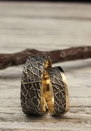 His And Her Black Gold Unique Chaos Bands Set Rustic Black Etsy In 2020 White Gold Wedding Ring Set Wedding Band Sets Wedding Rings