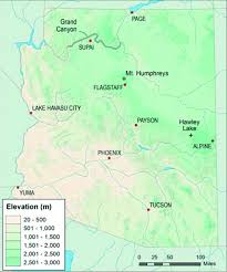 Arizona Elevation Map With Cities And Other Significant