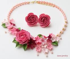 Flower Wedding Necklace Pink Jewelry Set Flower Jewelry Set Etsy Pink Jewelry Set Flower Jewellery Pink Jewelry