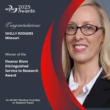 Congratulations to Professor Shelly Rodgers, the J-School's Maxine Wilson  Gregory Chair in Journalism Research, who's the recipient of the AEJMC  Eleanor Blum Distinguished Service to Research Award. The Blum award was  created