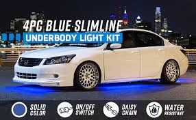 Amazon Com Ledglow 4pc Blue Slimline Led Underbody Underglow Accent Neon Lighting Kit For Cars Solid Color Illumination Water Resistant Low Profile Tubes Included Power Switch Turns Lights On