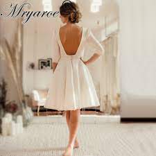 In 2019, the epitome of vintage bride is a 1950s style dress and that will very often mean a tea length dress. Mryarce 2019 Short Wedding Dress Open Back Crepe Knee Length Bridal Dresses Short Sleeves Robe De Mariage Wedding Dresses Aliexpress