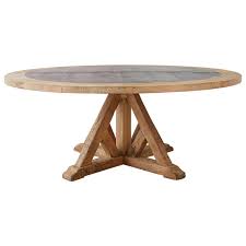 Our industrial zinc coffee table is handcrafted from thick metal and a reclaimed wooden base in custom made sizes. Reclaimed Oak Zinc Top Round Pedestal Dining Table At 1stdibs