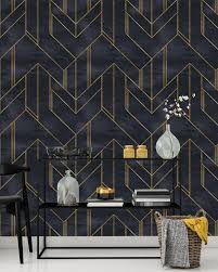 Removable Wallpaper Gold And Navy Blue Geometric Peel Stick Etsy Removable Wallpaper Navy Wallpaper Art Deco