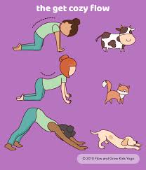 Yoga Poses For Kids Cow Cat Downward Dog Kids Yoga Poses Yoga For Kids Animal Yoga