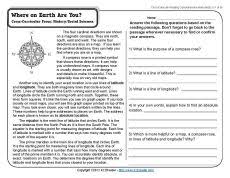 Where On Earth Are You 4th Grade Reading Comprehension Worksheet Reading Comprehension Worksheets Reading Comprehension Sixth Grade Reading