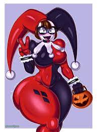 2023 2d 2d (artwork) 2d artwork batman (series) big breasts big  thighs blush brown hair cosplay dc dc comics drawsfigures female glitch  productions gloves gooseworx halloween harley quinn harley