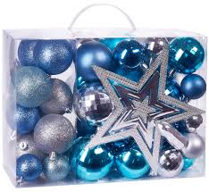 Velg blant mange lignende scener. Amazon Com Brubaker 50ct Christmas Ball Ornaments Shatterproof With Tree Top Baubles Christmas Tree Decorations Blue Silver Home Kitchen