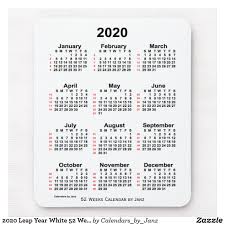 2020 Leap Year White 52 Week Calendar By Janz Mouse Pad Custom Calendar Weekly Calendar Calendar