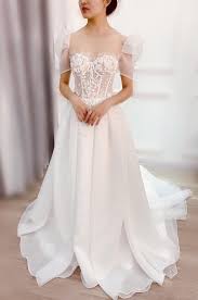 A wedding dress may have a short corset as well. Corset Bodice French Lace Nude Pink Or White Ball Gown Wedding Dress Various Sleeves Styles Sweep Train