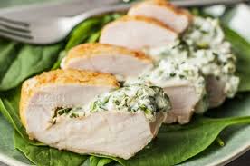 Crunchy brussels sprout chips or a bed of greens are the perfect accompaniments for this tasty dish. Skinny Spinach Stuffed Chicken Breast
