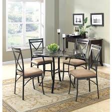 5 Piece Dining Room Table Set With Faux Marble Round Table And Four Chairs Diningroomtableset Marble Dining Dining Room Sets Metal Dining Set