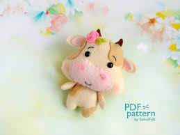 Felt Baby Cow Toy Sewing Pdf Pattern Cute Farm Animal Felt Etsy Felt Baby Felt Toys Cow Toys
