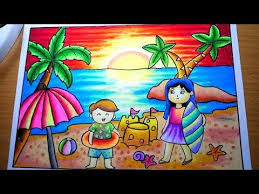 Cara Menggambar Pemandangan Sunset Di Pantai Drawing Sunset Scenery Drawing Beach Youtub Art Drawings For Kids Beach Art Drawing Illustration Art Drawing