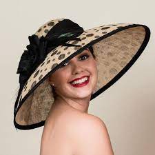 Wide Brim Kentucky Derby Hat In Polka Dots Black Dots On Natural 450 Liked On Polyvore Featuring Accessories H Kentucky Derby Hat Derby Hats Rose Hat