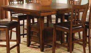 Eureka Counter Height Square Dining Table With Storage In Distressed Dark Pecan Dining Table With Storage Counter Height Dining Table Set Square Dining Tables