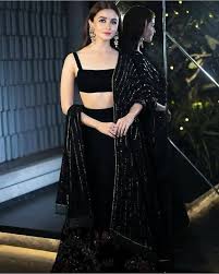 Alia Bhatt In Stunning Black Dress Bollywood New Star Indian Outfits Lehenga Dress Indian Style Indian Bridal Outfits