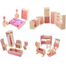 Wooden Mini Furniture Set Kids Pretend Play Toy Cabinet Desk Chair Bed Dollhouse Bedroom Fu Dollhouse Furniture Bedroom Dollhouse Furniture Sets Kids Room Sets