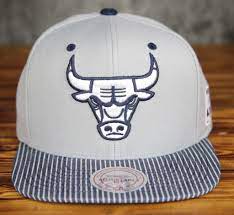 Chicago Bulls Mitchell Ness Grey Crown Navy Denim Snapback Hat Snapback Hats Hats Chicago Bulls