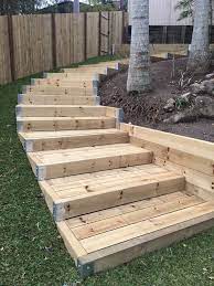 Retaining Walls Created Multiple Terraces Using Galvanised Steel Posts Through The Rear Of Property Garden Stairs Backyard Landscaping Garden Steps