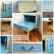 Turquoise Chalk Paint Gold Metallic Makeover Jewelry Inspired Artsy Chicks Rule Furniture Makeover Table Makeover Furniture
