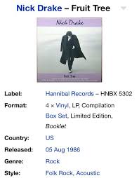 It includes photos and lyrics. Maidinvinyl Nick Drake Fruit Tree 4lp Limited Edition Hnbx 5302 Inc Booklet Ex Vinyl Please Text Or Email For Further Info Facebook