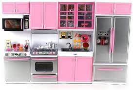 Suggested for ages 3+ (small parts) Amazon Com Deluxe Modern Kitchen Battery Operated Toy Kitchen Playset Perfect For Use With 11 5 Tall Dolls Toys Games