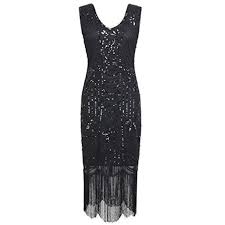 Sainaluv 1920s Gatsby Sequin Art Deco Fringed Cocktail