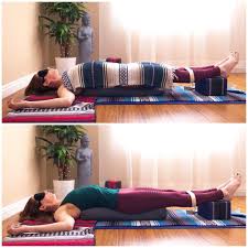 Restorative Bridge Pose Or Setu Bandha Sarvangasana In Sanskrit With A Few Yoga Props Calming And A Mood Li Restorative Yoga Poses Restorative Yoga Yoga Props