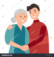 Son Hugging His Old Mother Character Stock Vector (Royalty Free) 2142609263  | Shutterstock