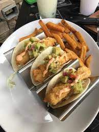 Blackened baja fish tacos (3 tacos) with french fries, corn tortilla. Fish Tacos Picture Of Firebirds Wood Fired Grill Chadds Ford Tripadvisor