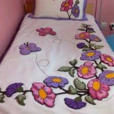 Punch Havlu Cicek Desenli Crewel Embroidery Nakis Punch