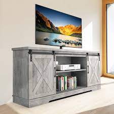 Maybe you would like to learn more about one of these? Amazon Com Modern Farmhouse Sliding Barn Door Tv Stand Idealhouse Tv Stand For 65 Television 59 Entertainment Center Tv Console Home Living Room Storage Table With Movable Shelf Stone Grey Electronics