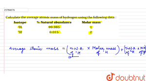 This video covers how to find the 'relative formula mass', which is the sum of the relative atomic masses of all the atoms within a molecule or compound.it a. Calculate The Average Atomic Mass Of Hydrogen Using The Following Data Youtube
