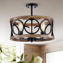 Semi flush mount lighting in dining room. Union Rustic Vasbinder 3 Light 17 72 Shaded Drum Semi Flush Mount Reviews Wayfair Ca