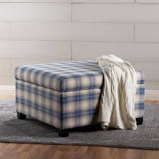 Walker edison furniture company tufted upholstered fabric ottoman stool living room foot rest coffee table storage shelf, 30 inch, reclaimed barnwood. Blue Plaid Fabric Square Storage Ottoman Coffee Table Nh220103 Noble House Furniture