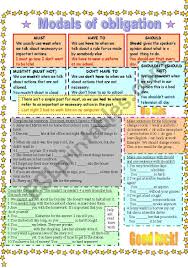 Example of obligation modals : Modals Of Obligation Esl Worksheet By Carmelalibe
