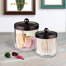 They can also be more affordable. Home Kitchen Bronze Premium Quality Plastic Apothecary Jars Qtip Holder Bathroom Vanity Countertop Storage Organizer Canister Clear Acrylic For Cotton Swabs Rounds Balls Makeup Sponges Bath Salts 2 Pack Bathroom Storage Organization