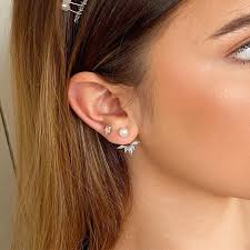 Pippa Pearl Wedding Earrings for Bride, Modern Pearl Bridal Earrings,  Silver Ear Jacket, Silver Crystal Bridesmaid Earrings Uk, Studs