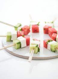 Plate this vibrant appetizer with sliced vegetables, crackers or pita chips. Cold Appetizer With Cucumber Feta Cheese Watermelon Food Mini Appetizers Summer Snacks